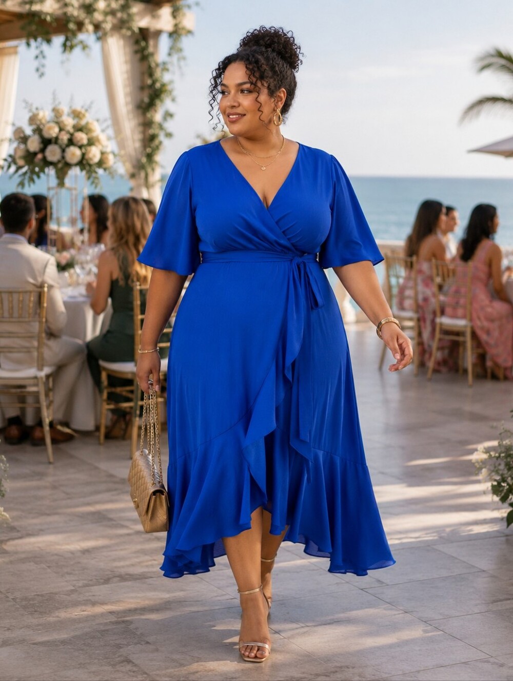 Taylor NWT Royal Blue Ruffle Maxi Dress 22W | Wedding Guest Formal Tie Waist